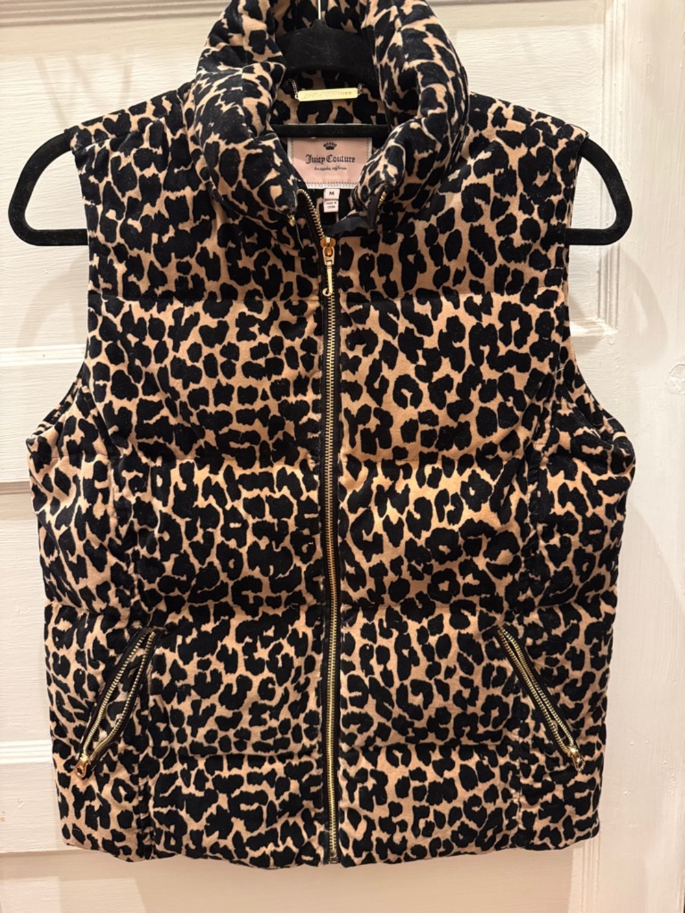 Juicy Couture Leopard-Print Quilted Vest in Black & Tan